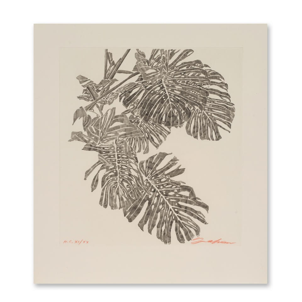 SAM SZAFRAN (1934-2019) Feuillage Eau forte en gris sur velinEpreuve hors commerce signée e...: SAM SZAFRAN (1934-2019) Feuillage Eau forte en gris sur velin Epreuve hors commerce signée et numérotée 'HC XI/XX' en rouge 32 x 28,7 cm Grey etching on vellum, signed and numerotated