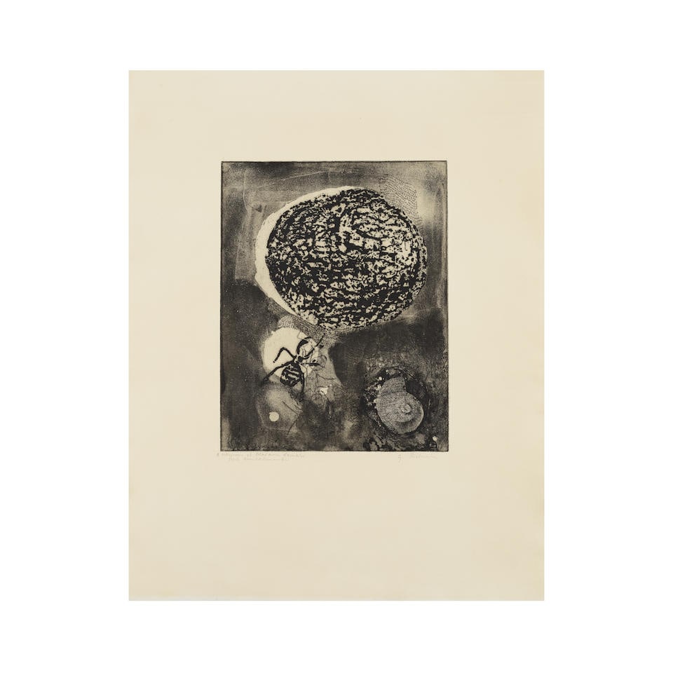 GERMAINE RICHIER (1904-1959) Contre Terre, 1958 Eau-forte et aquatinteSignée et dédica...: GERMAINE RICHIER (1904-1959) Contre Terre, 1958 Eau-forte et aquatinte Signée et dédicacée 'Monsieur et Madame Damori toute Amicalement' Dimension feuille: 64,5 x 50 cm Dimension sujet: