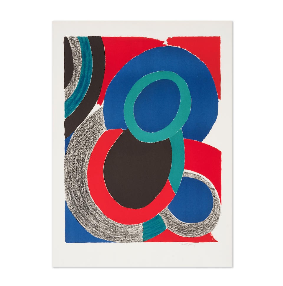 SONIA DELAUNAY (1885-1979) Vol de nuit, circa 1970 Lithographie en couleurs sur vélin d'Arc...: SONIA DELAUNAY (1885-1979) Vol de nuit, circa 1970 Lithographie en couleurs sur vélin d'Arches Signée en bas à droite 75,6 × 56 cm Colour lithograph on Arches wove paper, signed in