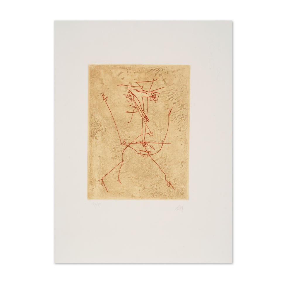 ANTONIO SAURA (1930-1998) Homenaje a Julio Cortazar, 1984 (Galfetti, 356)Eau-forte et aquatinte ...: ANTONIO SAURA (1930-1998) Homenaje a Julio Cortazar, 1984 (Galfetti, 356) Eau-forte et aquatinte en 3 couleurs sur vélin d'Arches Signée et numérotée 34/99 Imprimée par Atelie