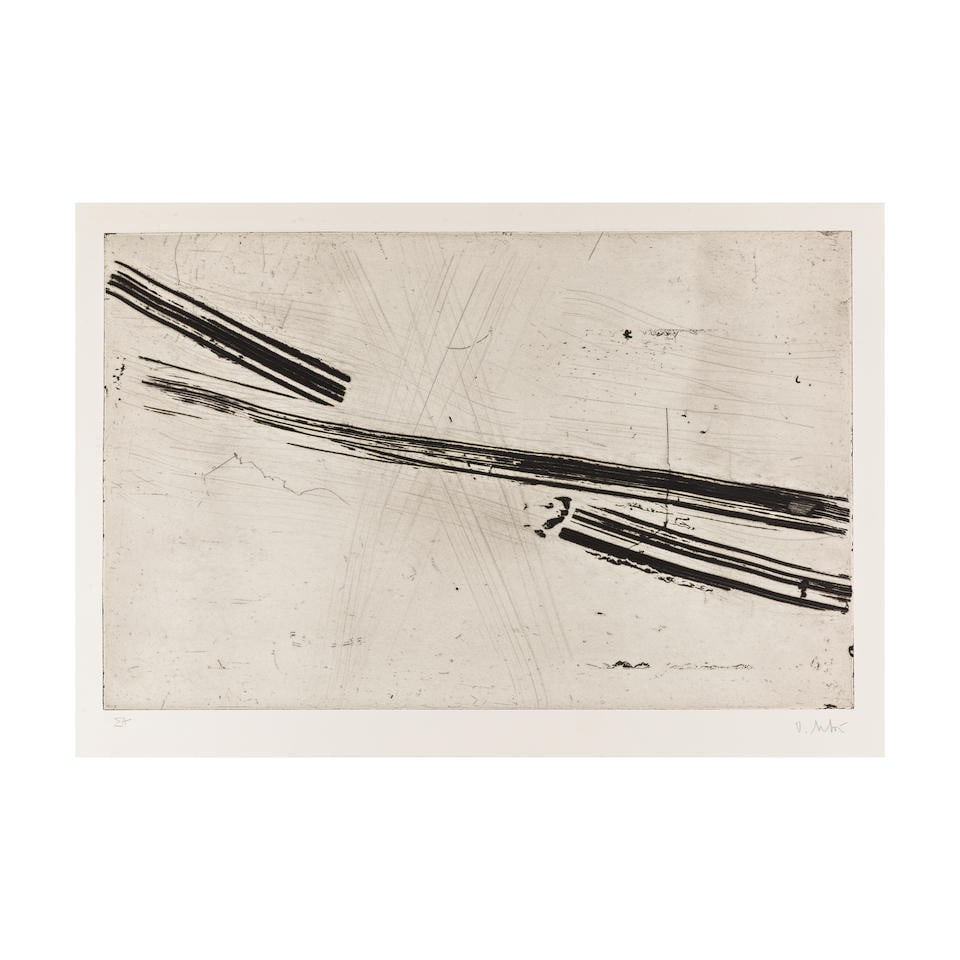 OLIVIER DEBRE (1920-1999) Quatorzième planche: sans titre (Signes-personnages), 1990 (Perno...: OLIVIER DEBRE (1920-1999) Quatorzième planche: sans titre (Signes-personnages), 1990 (Pernoud, 265) Tirée de la suite 'Bâtir à chaux et à sable' Eau-forte en noir sur vél