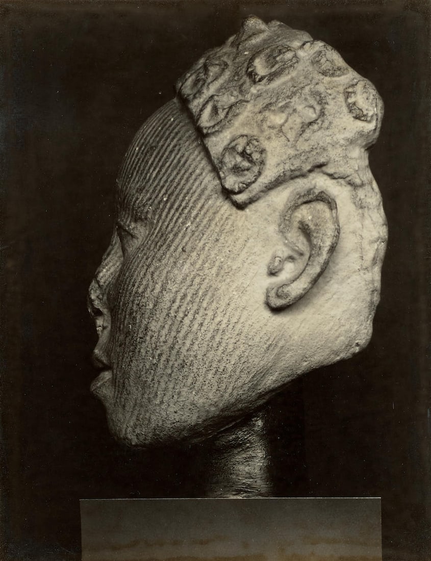 Walker Evans (1903-1975); Head (Plaster Reproduction), Ife, British Nigeria, Yoruba, Profile View;: Walker Evans (1903-1975) Head (Plaster Reproduction), Ife, British Nigeria, Yoruba, Profile View, 1935 Gelatin silver print; mounted, the Lunn Gallery stamp, with numbers 'XX' and '296' in pencil, on
