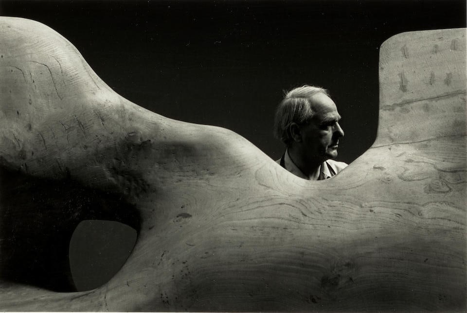 Arnold Newman (1918-2006); 'Henry Moore, Much Hadham, England';: Arnold Newman (1918-2006) 'Henry Moore, Much Hadham, England', 1966 Gelatin silver print, printed later; signed, titled, and dated in pencil in the margin, the photographer's copyright and reproductio
