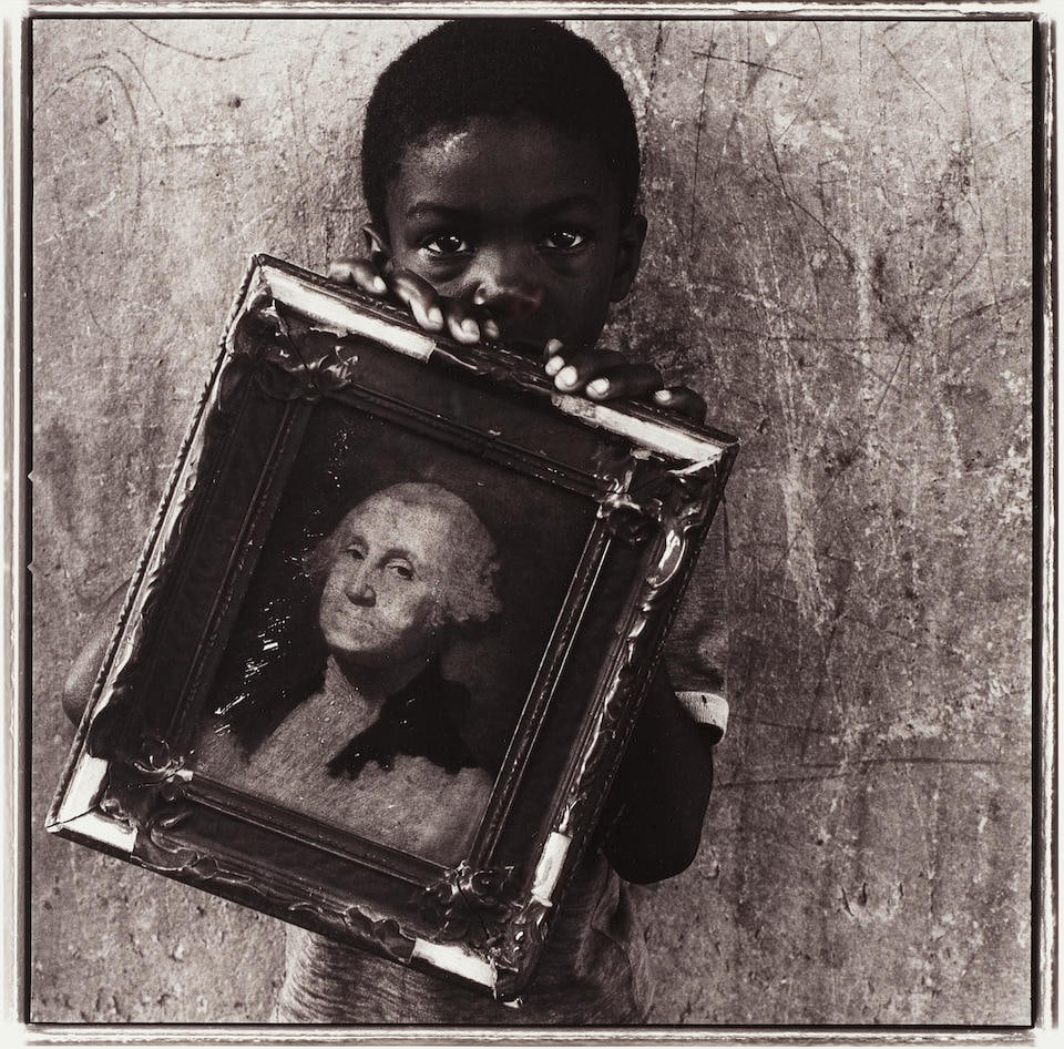 Keith Carter (born 1948); 'George Washington';: Keith Carter (born 1948) 'George Washington', 1990 Gelatin silver print, printed later; signed in pencil in the margin, signed, titled, and dated in pencil on the reverse, framed. 15 1/8 x 15 1/4 in.
