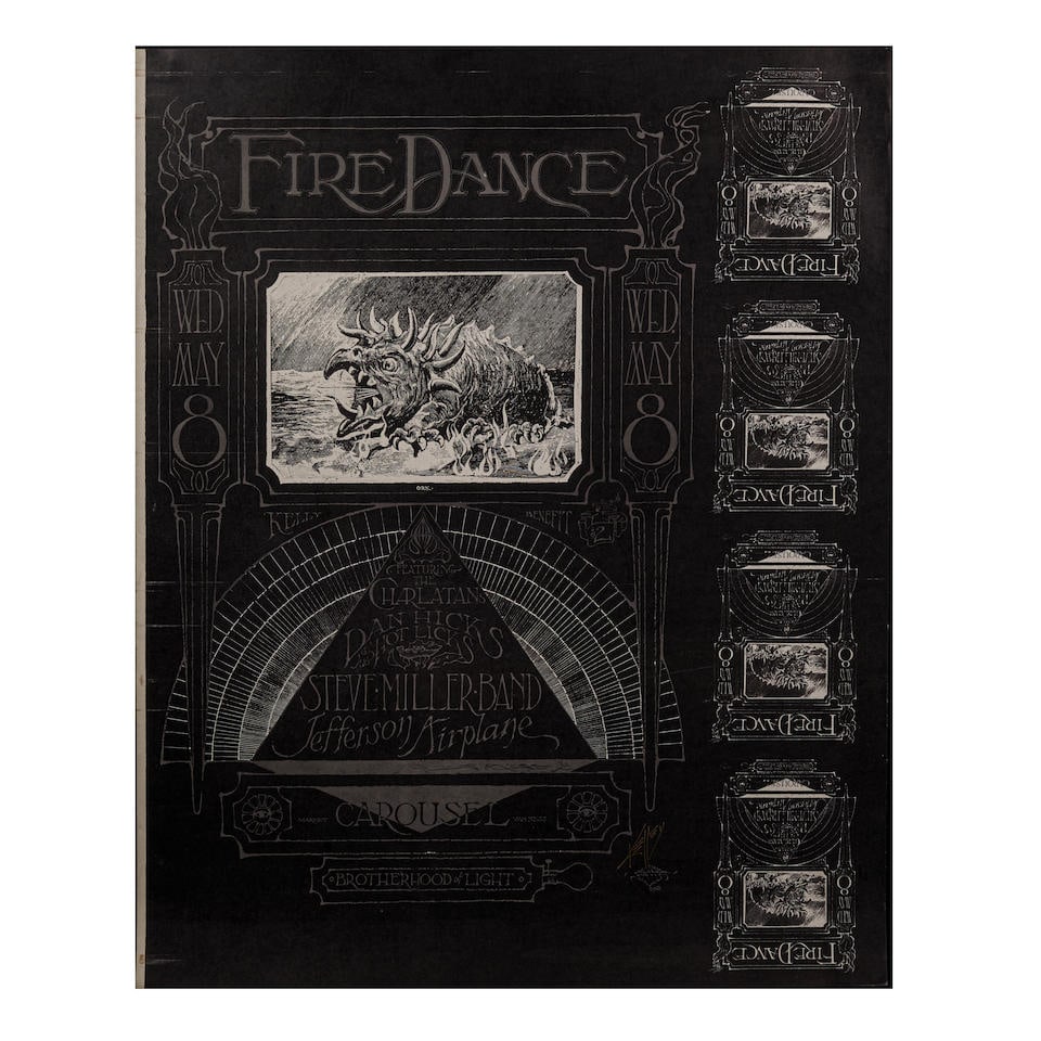 AOR-2.173 'Fire Dance' Alton Kelley Benefit Concert Signed Uncut Sheet. (1 of 1)