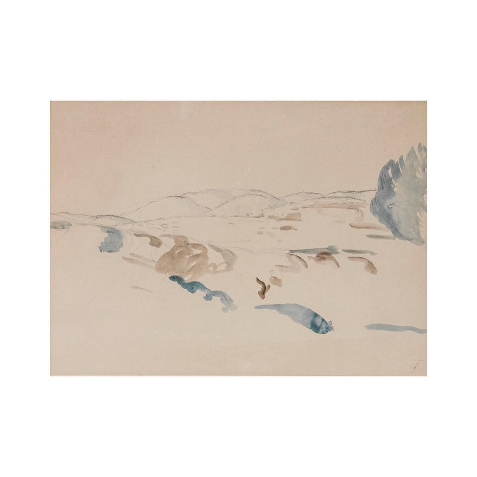 André Derain (d'après)(1880-1954) PaysageOffset en couleurs d'après une aquarelle...: André Derain (d'après)(1880-1954) Paysage Offset en couleurs d'après une aquarelle sur vergé Signature imprimée en bas à droite Landscape Offset in colour from a watercol
