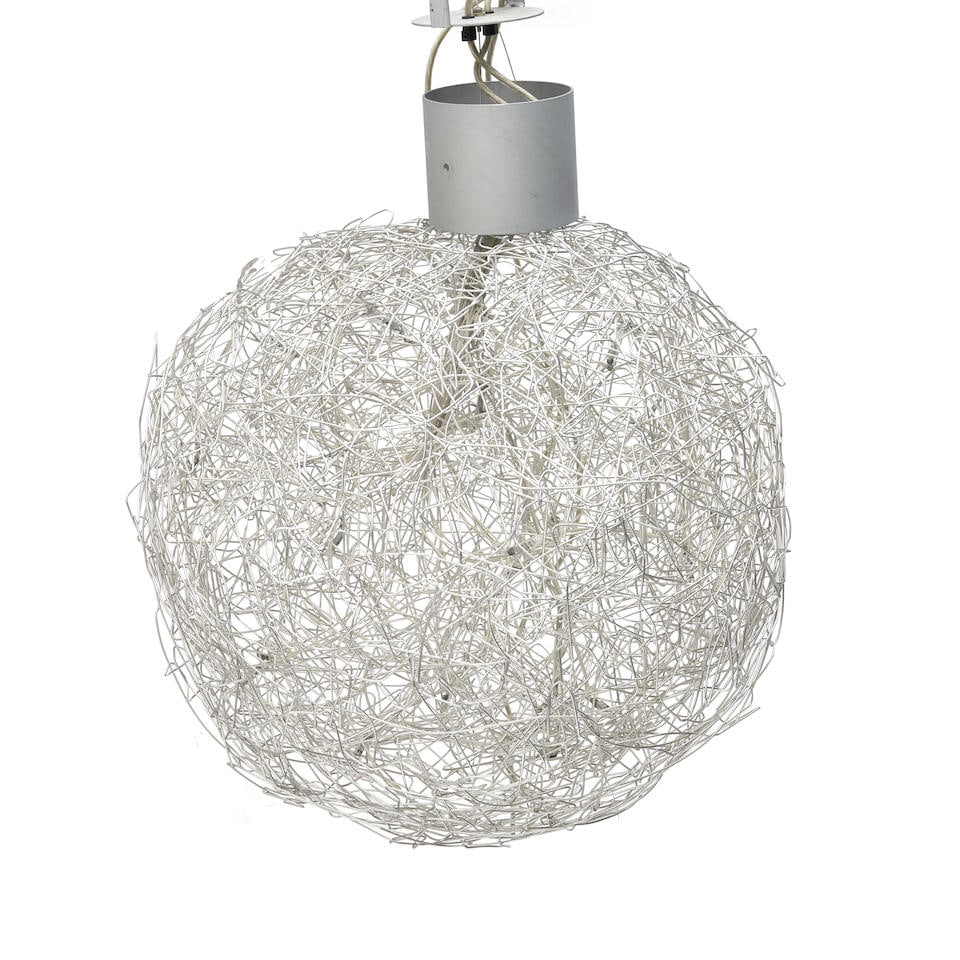 ENZO CATELLANI (B. 1950) FOR CATELLANI & SMITH 'FIL DE FER' PENDANT FIXTURE: ENZO CATELLANI (B. 1950) FOR CATELLANI & SMITH 'FIL DE FER' PENDANT FIXTURE • Italy • Early 21st century • Aluminum wire • Stamped metal label 'Catellani & Smith Made in Italy'