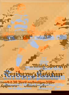 THEODOR MULLER-LUDWIG FREIKORPS POTSDAM: THEODOR MULLER-LUDWIG FREIKORPS POTSDAM lithographic poster in colours, 1919, printed by Robert Muller, Postdam, cond.B, not backed. 37½ x 27½ins. (95 x 70cm.) Footnotes: With ownership labe