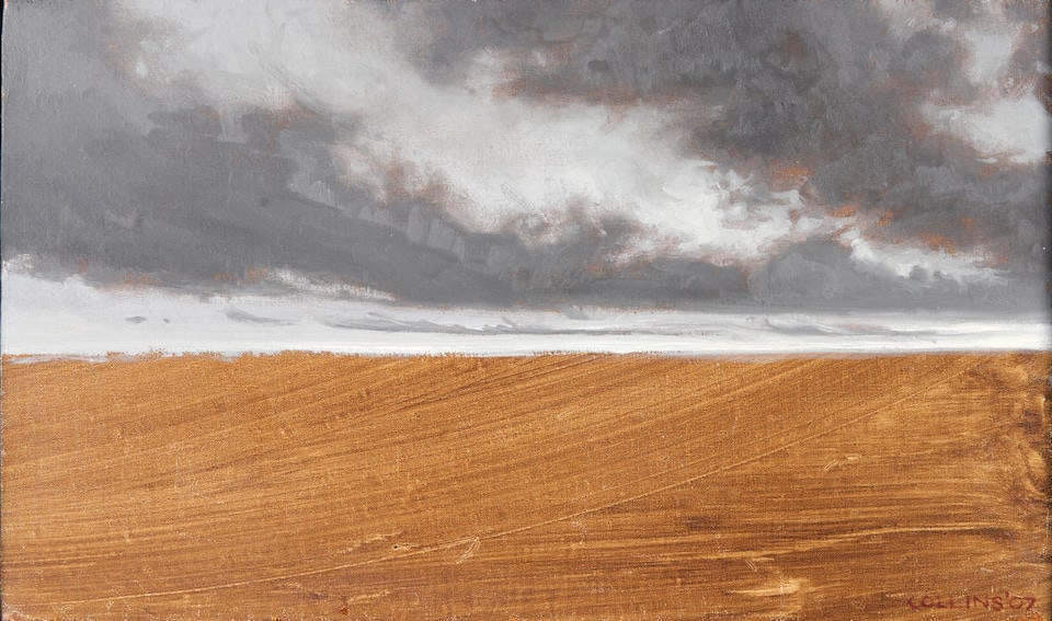 JACOB COLLINS (American , born 1964) Sunset Clouds, Grisaille framed 45.5 x 30.25 x 5.0 cm (17 9...: JACOB COLLINS (American , born 1964) Sunset Clouds, Grisaille signed and dated 'COLLINS '07' (lower right); label from Hirschl & Adler Modern, New York (on the reverse) oil on canvas 22.5 x 38.0 cm (