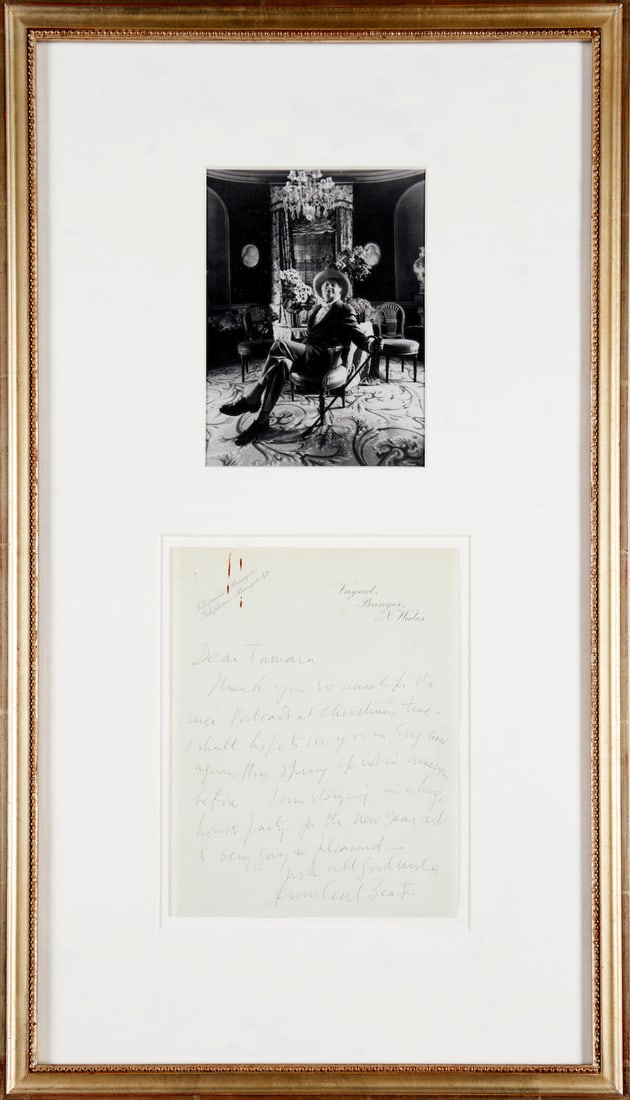 BEATON, CECIL. 1904-1980. Autograph Letter Signed ('Cecil Beaton') to 'Tamara,' 'I am staying at...: BEATON, CECIL. 1904-1980. Autograph Letter Signed ('Cecil Beaton') to 'Tamara,' 'I am staying at a huge house party for the new year and its very gay and pleasant,' 1 p (7 x 5 1/2 in.), on 'Vaynol/ Ba