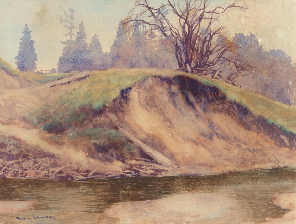 Francis Hans Johnston, ARCA, OSA, CSPWC (Canadian, 1888-1949) A quiet riverbank: Francis Hans Johnston, ARCA, OSA, CSPWC (Canadian, 1888-1949) A quiet riverbank signed 'Franz Johnston' (lower left) watercolour 49.6 x 65.4cm (19 1/2 x 25 3/4in). For further information on this lot