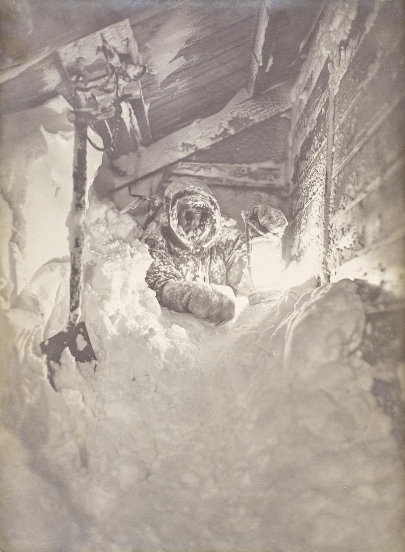 HURLEY (FRANK) 'Return of the Night Watchman' [Alfred Hodgeman pushing his way through the snow ... (1 of 1)