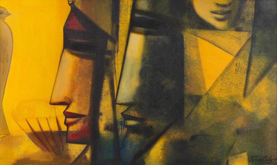 Paresh Maity (B.1965) Untitled (Faces & Bird) (1 of 3)
