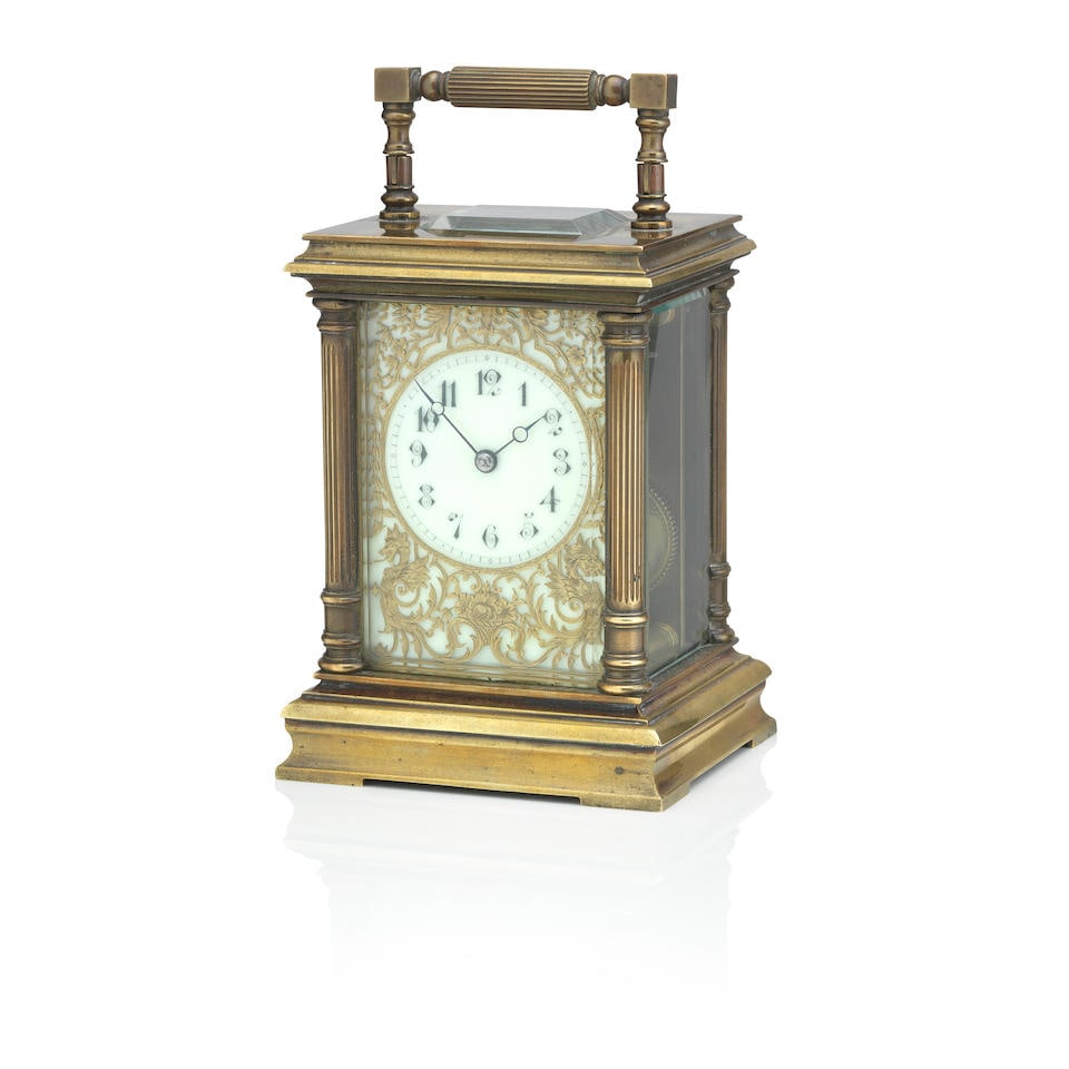 A late 19th / early 20th century brass carriage clock Possibly by Couaillet, the backplate numbe... (1 of 1)