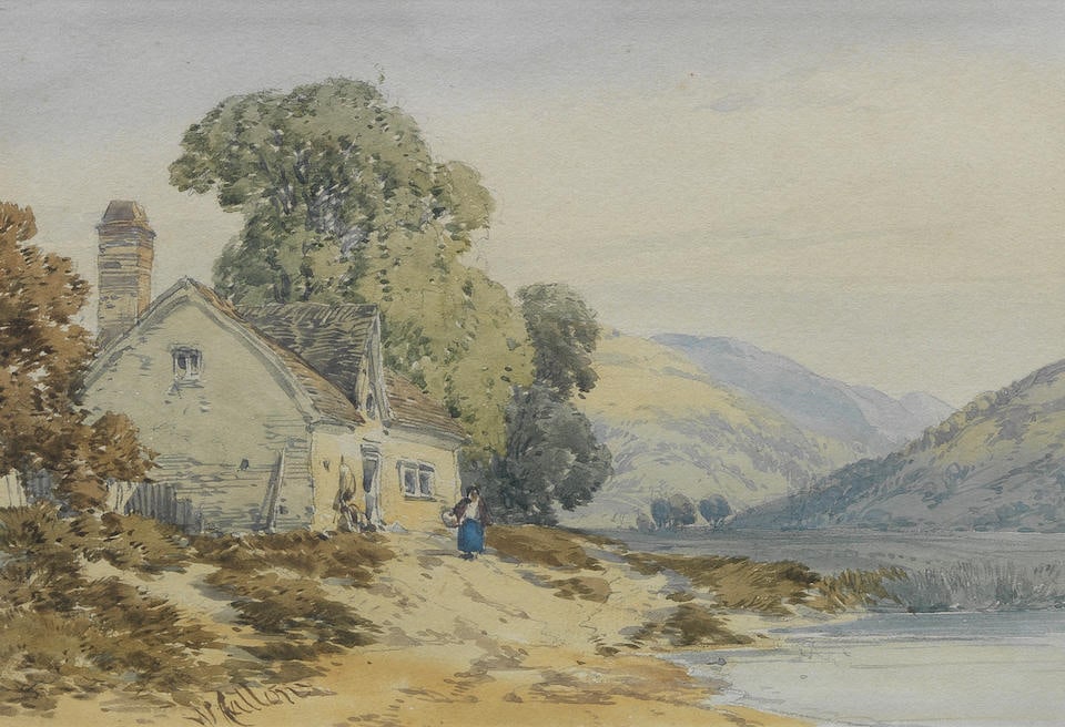 William Callow, RWS (British, 1812-1908) Cottage by a lakeside (to be offered with another sligh...: William Callow, RWS (British, 1812-1908) Cottage by a lakeside signed 'W Callow' (lower left) watercolour 18 x 26cm (7 1/16 x 10 1/4in). to be offered with another slightly smaller watercolour possibl