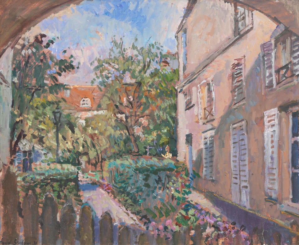 David Graham (British, born 1926) Rue Cortot Paris: David Graham (British, born 1926) Rue Cortot Paris signed and dated 'David Graham 92' (lower left), further signed and titled to stretcher 'David Graham - 'RUE CORTOT PARID'' (verso) oil on canvas 65