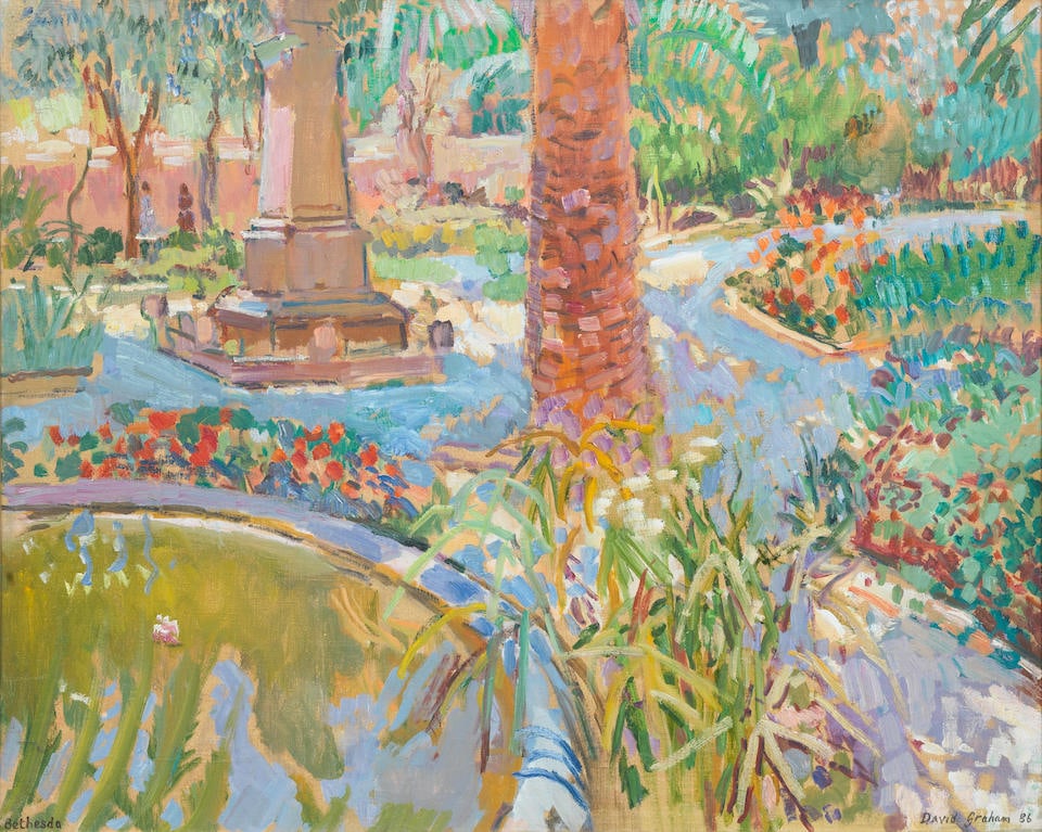 David Graham (British, born 1926) A vibrant garden: David Graham (British, born 1926) A vibrant garden signed and dated 'David Graham 86' (lower right) oil on canvas 76.2 x 63.5cm (30 x 25in). This lot is subject to the following lot symbols: AR AR Goo
