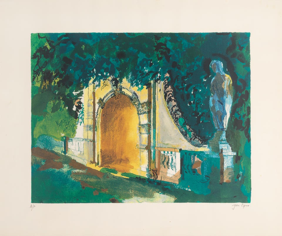 John Piper C.H. (British, 1903-1992) The Grotto, Halswell, Somerset Screenprint in colours, 1987...: John Piper C.H. (British, 1903-1992) The Grotto, Halswell, Somerset (Levinson 396) Screenprint in colours, 1987, on Arches wove paper, signed and inscribed 'A/P' in pencil, one of 15 artist's proofs a