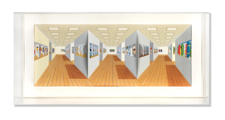 Patrick Hughes (British, born 1939) Hues 3D lithographic multiple with hand-colouring, 2001, sig...: Patrick Hughes (British, born 1939) Hues 3D lithographic multiple with hand-colouring, 2001, signed and numbered 35/40 in pencil, published by Flowers Gallery, London, within the original Perspex pres