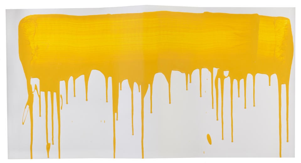 Ai Weiwei (Chinese, born 1957) Yellow 8 (Unique) Industrial paint in yellow, 2015, on Munken Pol...: Ai Weiwei (Chinese, born 1957) Yellow 8 (Unique) Industrial paint in yellow, 2015, on Munken Polar paper dust-jacket, signed in pencil, titled and numbered '8' in black ink from the edition of 108 uni