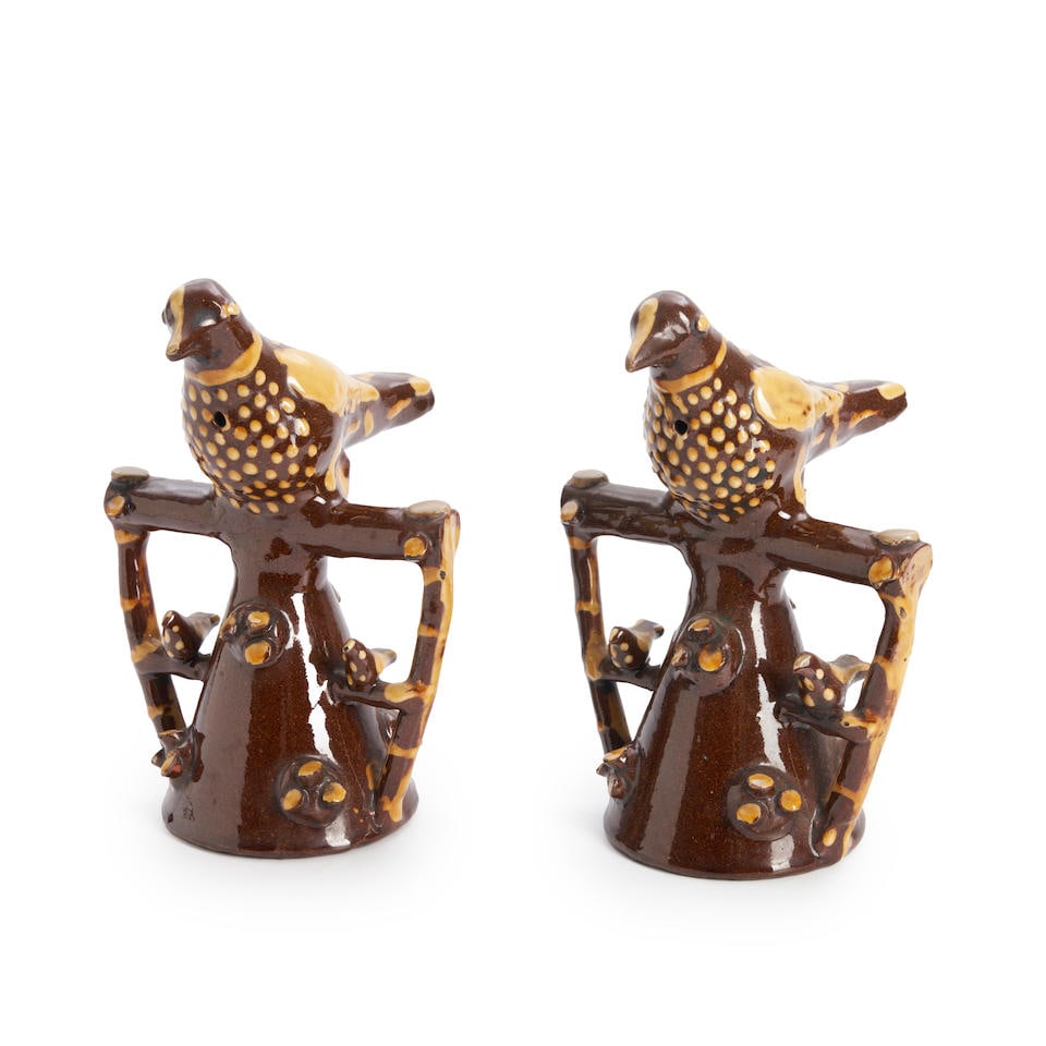 Pair of Staffordshire Slip-decorated Redware Bird Whistles, 19th century. (1 of 1)