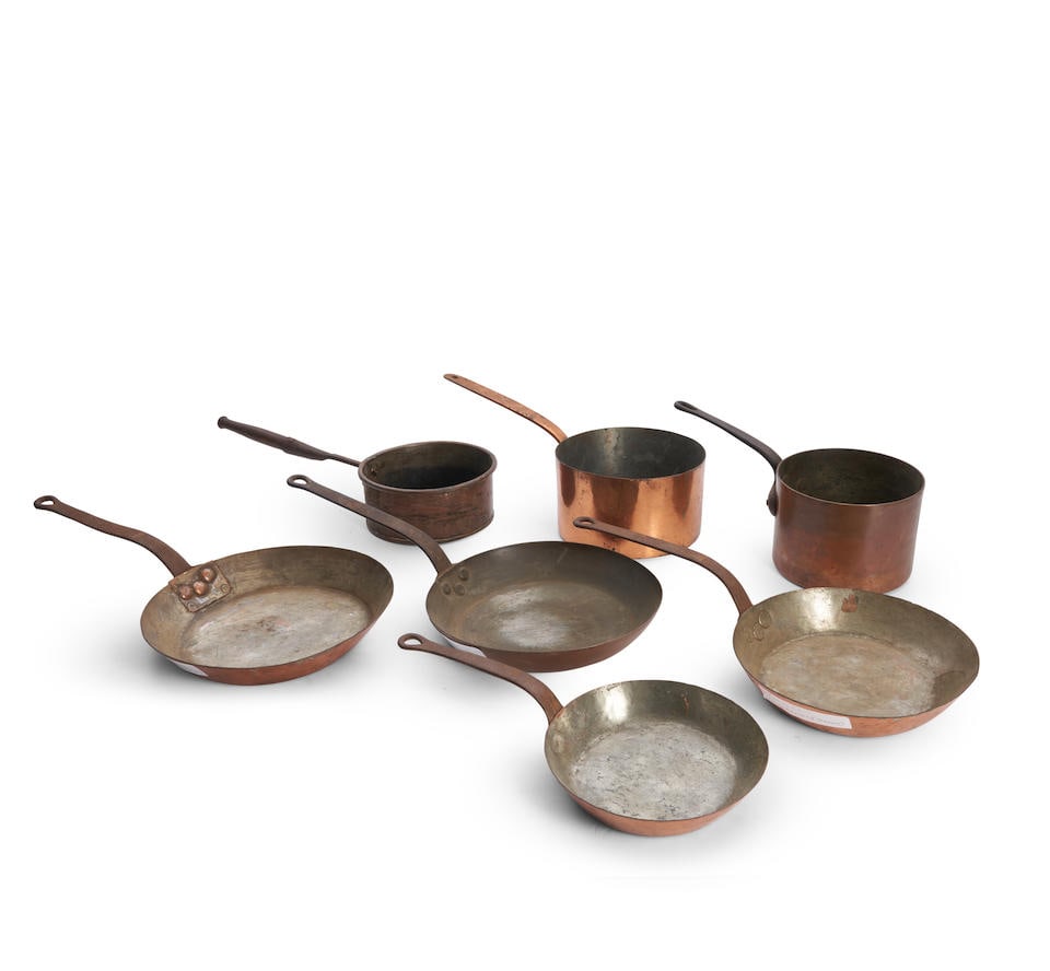 Seven Copper Pots and Pans, mostly New York, late 19th/early 20th century. (1 of 1)