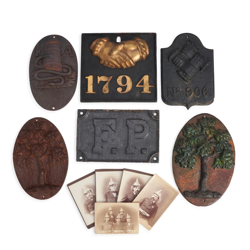Six Cast Iron Fire Marks, and Five Marlboro Fire Department Staff Portraits, America, 19th century. (1 of 1)