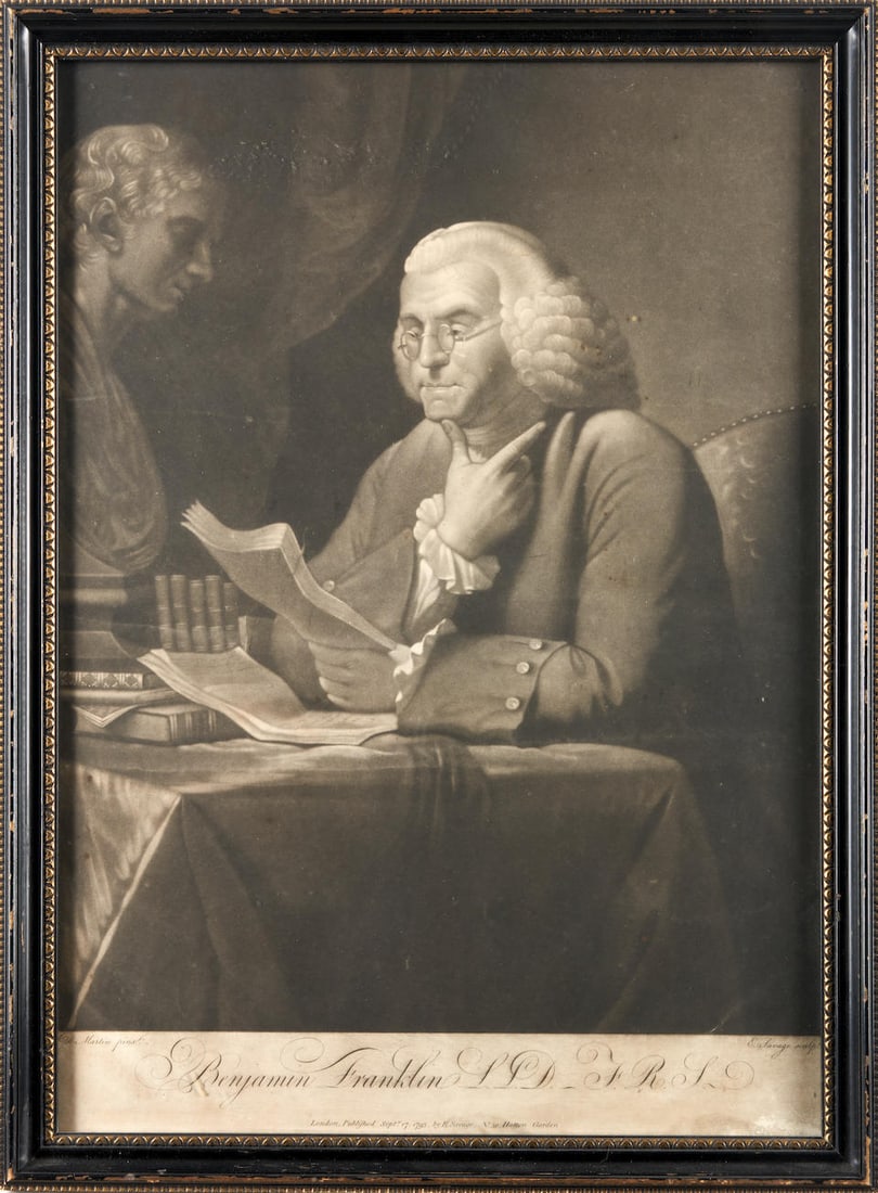 Edward Savage (American, 1761-1817), after 1767 painting by David Martin (Scottish, 1737-98), Be...: Edward Savage (American, 1761-1817), after 1767 painting by David Martin (Scottish, 1737-98), Benjamin Franklin, LLD, FRS. (Stauffer 2745) Mezzotint, inscribed 'D. Martin pinxit. / E. Savage sculp't'