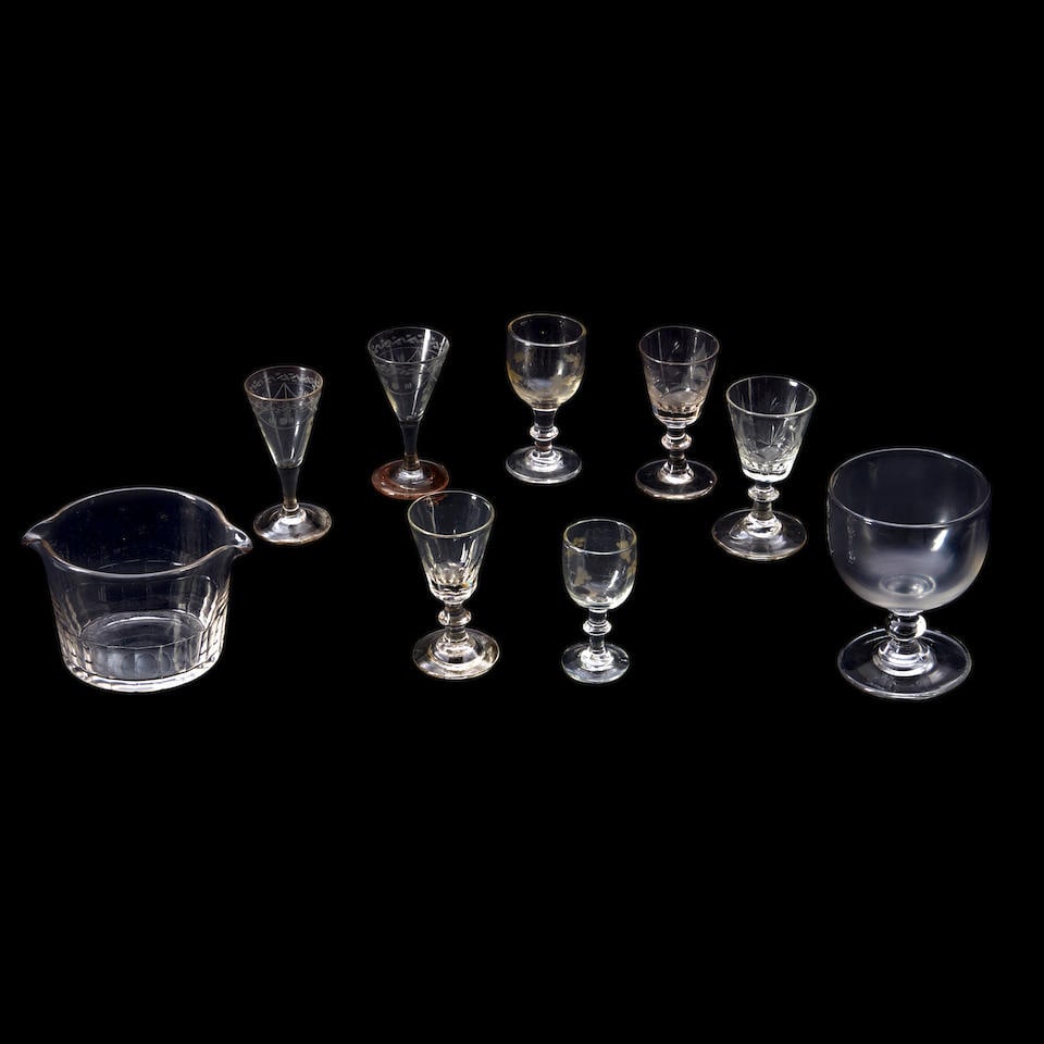 Eight Drinking Glasses and Rinser, Europe, 18th/early 19th century. (1 of 1)