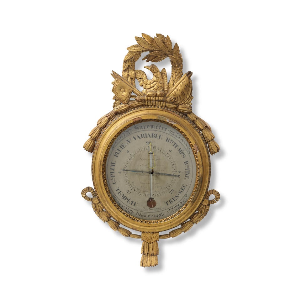 An early 19th century French carved gilt wood wall barometer the dial signed for Selon Torricelli (1 of 1)