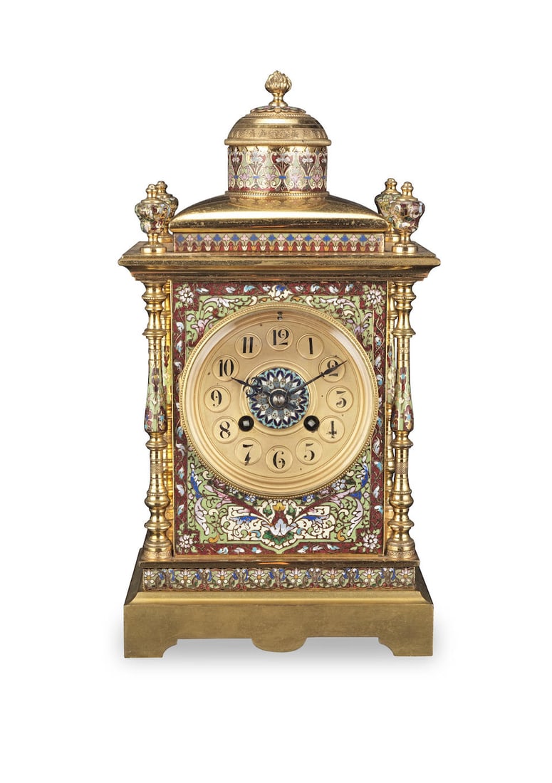 A late 19th/early 20th century French gilt brass and champlevé enamel mantel clock the move... (1 of 1)