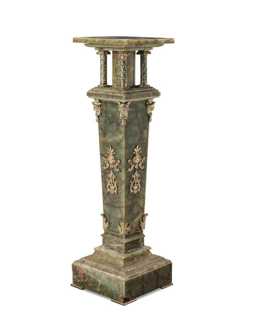 A late 19th/early 20th century French gilt bronze and champlevé enamel mounted green onyx p... (1 of 1)