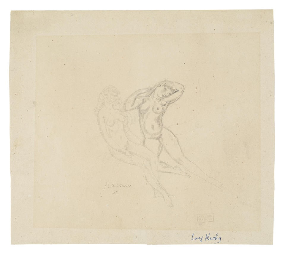 Jules Pascin (American/Bulgarian, 1885-1930) Deux Nus 18.4 x 21cm (7 1/4 x 8 1/4in) (Executed in...: Jules Pascin (American/Bulgarian, 1885-1930) Deux Nus printed signature 'pascin' (lower left); stamped with studio stamp (lower right) pencil 18.4 x 21cm (7 1/4 x 8 1/4in) Executed in 1909 Together wi