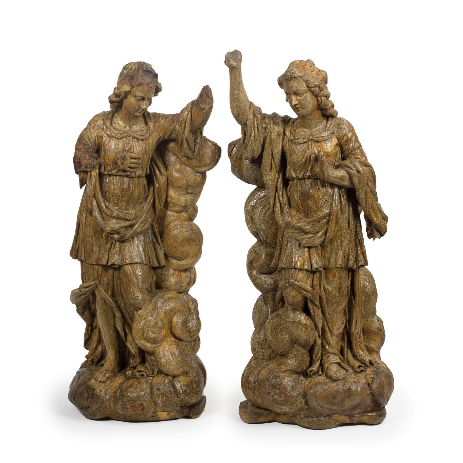A pair of Southern European carved and giltwood double-sided figures of standing angels  probabl... (1 of 1)