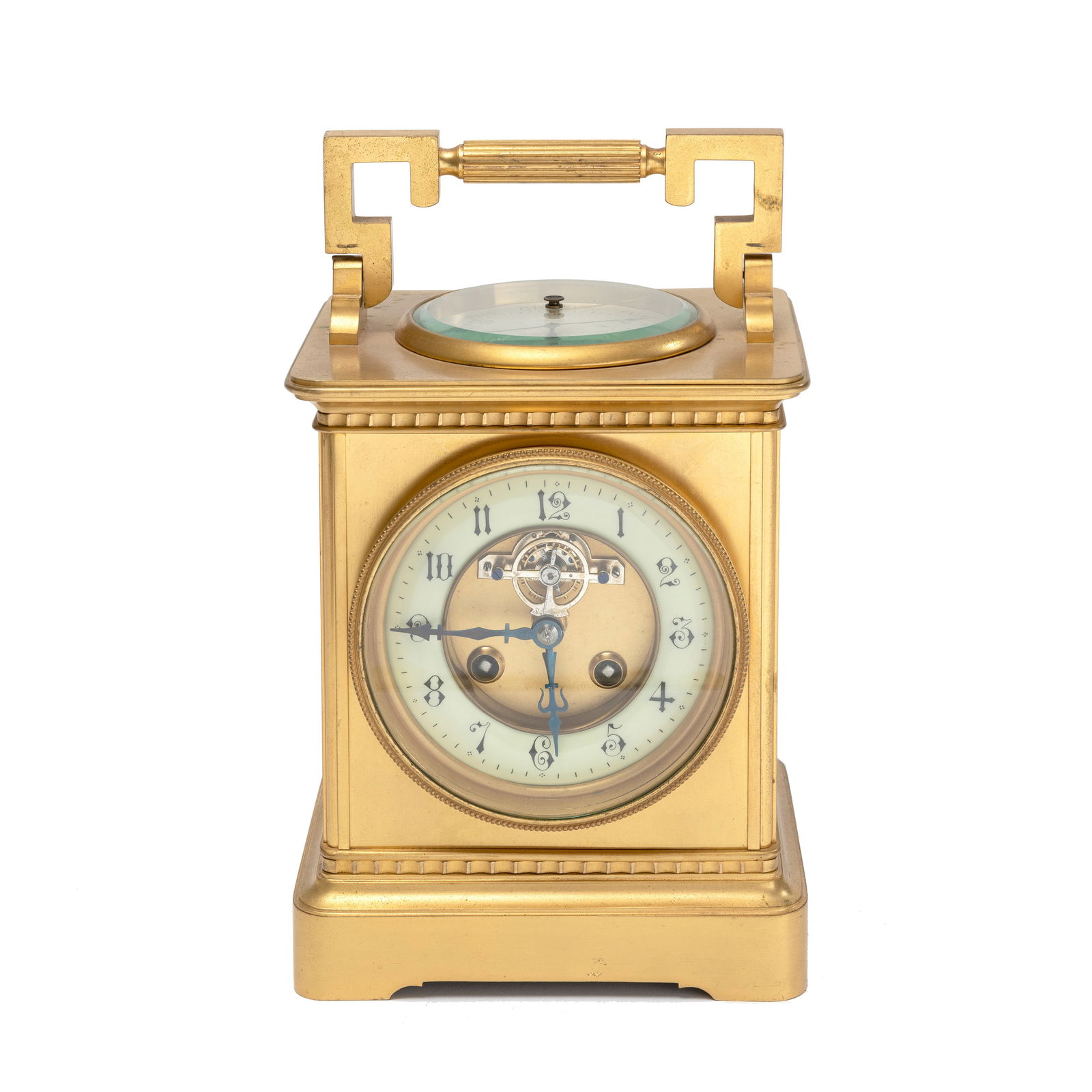A 20th century French travelling mantel clock with aneroid barometer to the top the movement num... (1 of 1)