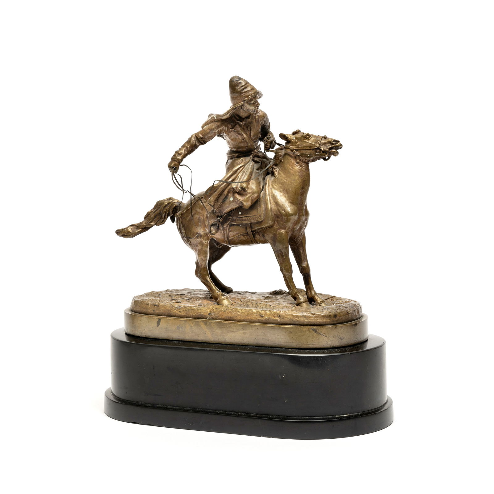 After Evgenii Lanceray (Russian, 1824-1887): A patinated bronze equestrian figure of Kirgiz (1 of 1)