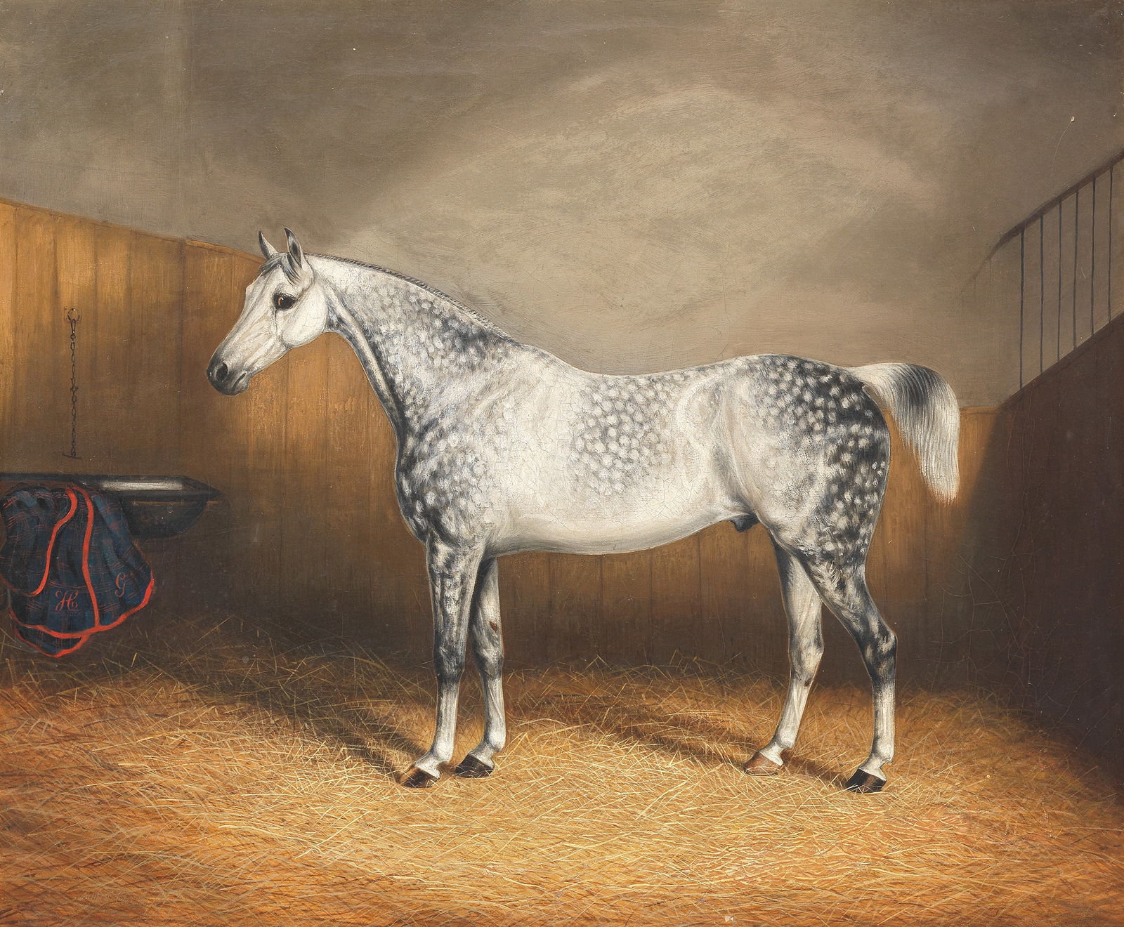 James Clark (British, 1812-1884) Dapple grey horse in a stable (1 of 1)
