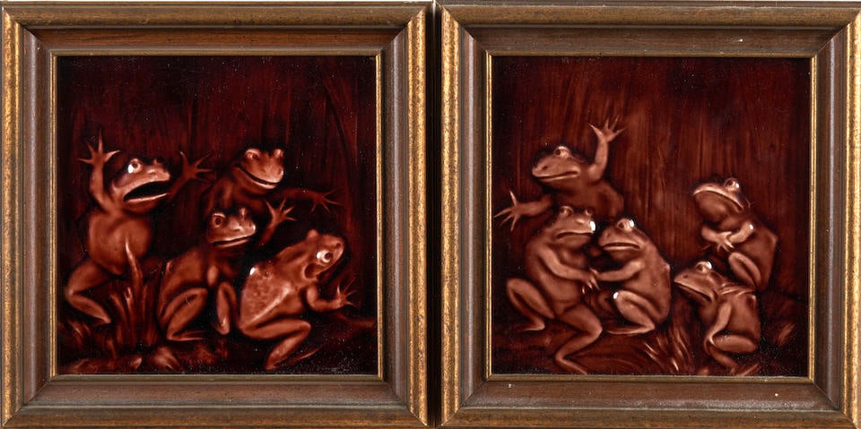 Two American Encaustic Tiling Company Frog Tiles, Zanesville, Ohio, c. 1900, molded marker's mar... (1 of 2)