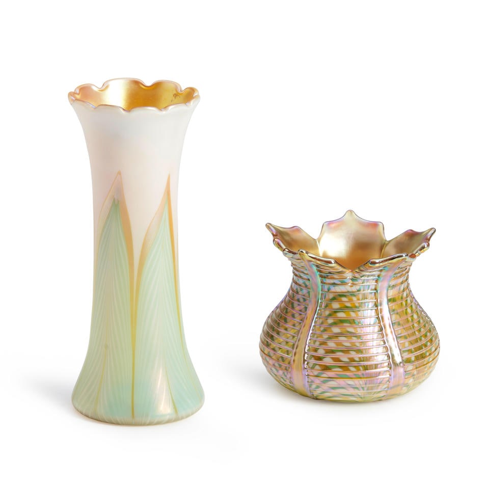 Two Quezal Glass Vases, Queens, New York, Early 20th Century, Pulled