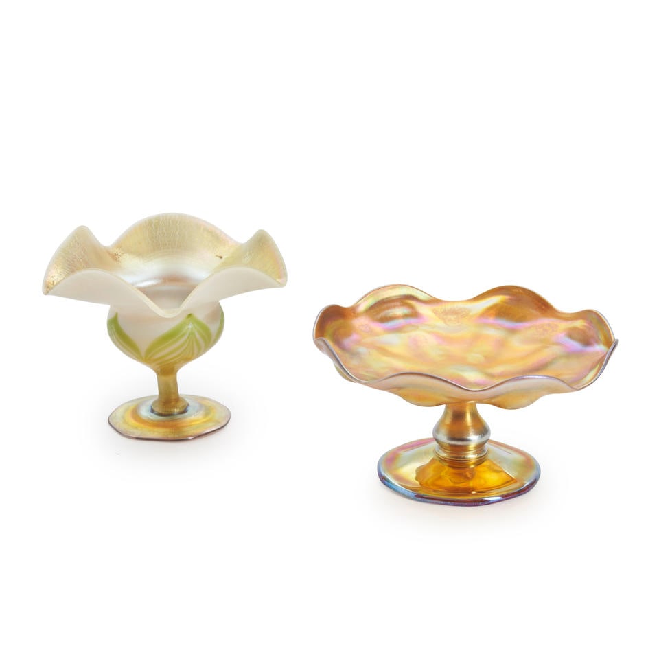 Tiffany Studios Favrile Glass Vase and Compote, New York, New York, early 20th century, footed v... (1 of 3)