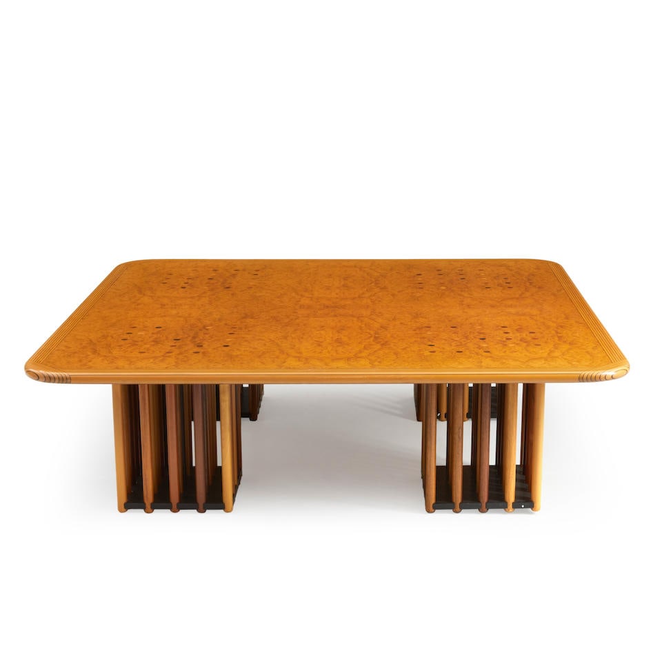 Afra and Tobia Scarpa for Maxalto 'Artona' Cocktail Table, c. 1975, the square maple burl veneer... (1 of 3)