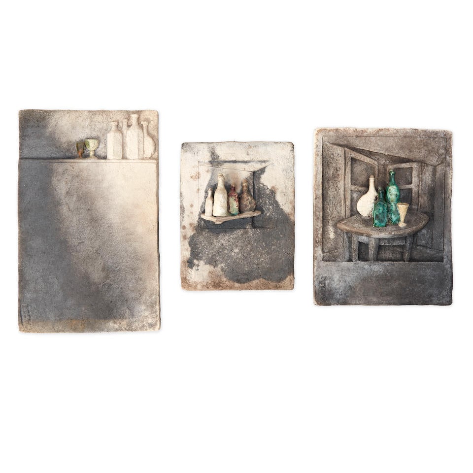 Three Claude Gaget (b. 1948) Still-life Ceramic Plaques, La Borne, France, late 20th century, st... (1 of 3)