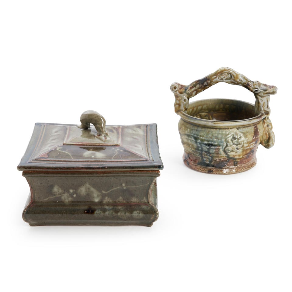 John Glick (1938-2017) Studio Pottery Covered Box and Basket, Michigan, late 20th century, box, ... (1 of 2)
