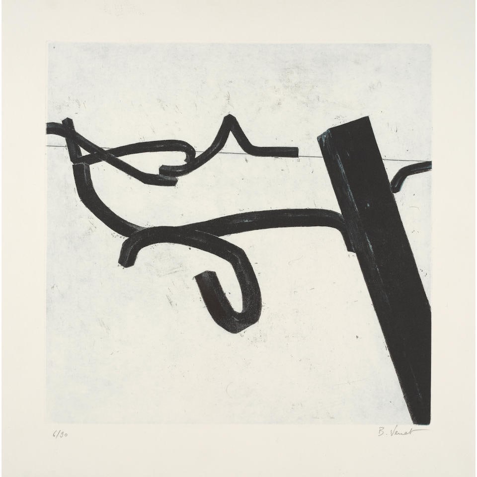 Bernar Venet (born 1941); Plate B, from Random Combination of Indeterminate Lines;: Bernar Venet (born 1941) Plate B, from Random Combination of Indeterminate Lines, 1998 Drypoint etching with aquatint in colors on wove paper, signed in pencil and numbered 6/90 (there were also 10 ar