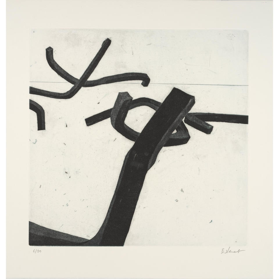 Bernar Venet (born 1941); Plate E, from Random Combination of Indeterminate Lines;: Bernar Venet (born 1941) Plate E, from Random Combination of Indeterminate Lines, 1998 Drypoint etching with aquatint in colors on wove paper, signed in pencil and numbered 6/90 (there were also 10 ar