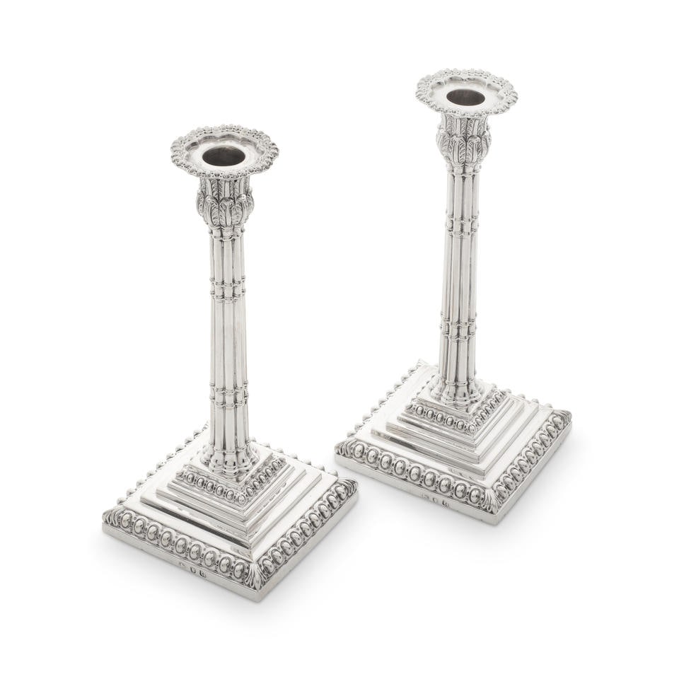 A pair of George III silver cluster column tapersticks John Carter, London 1772  (2) (1 of 1)