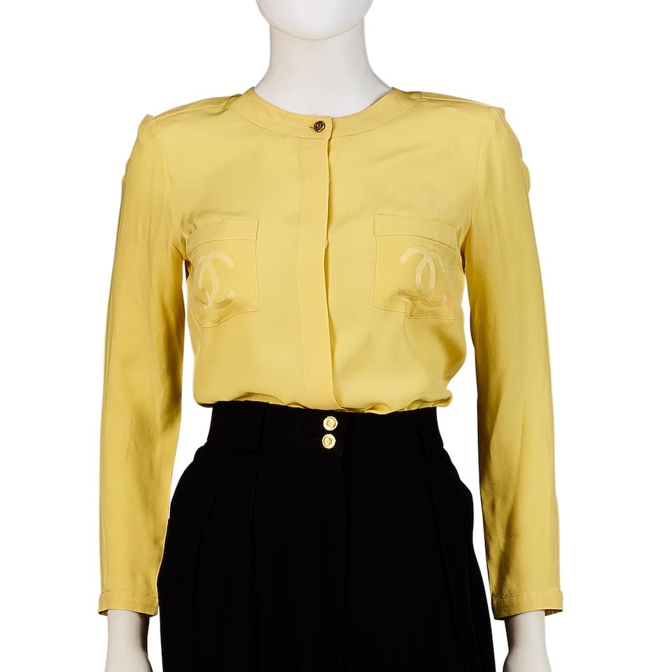 CHANEL: SILK LOGO BLOUSE (1 of 2)