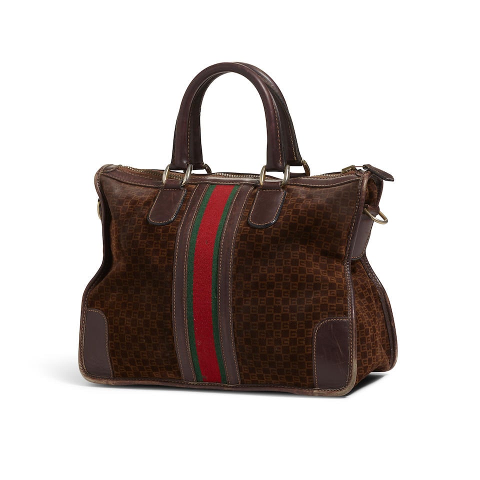 GUCCI: SUEDE LOGO SHERRY LINE BOSTON BAG 1970's (1 of 1)
