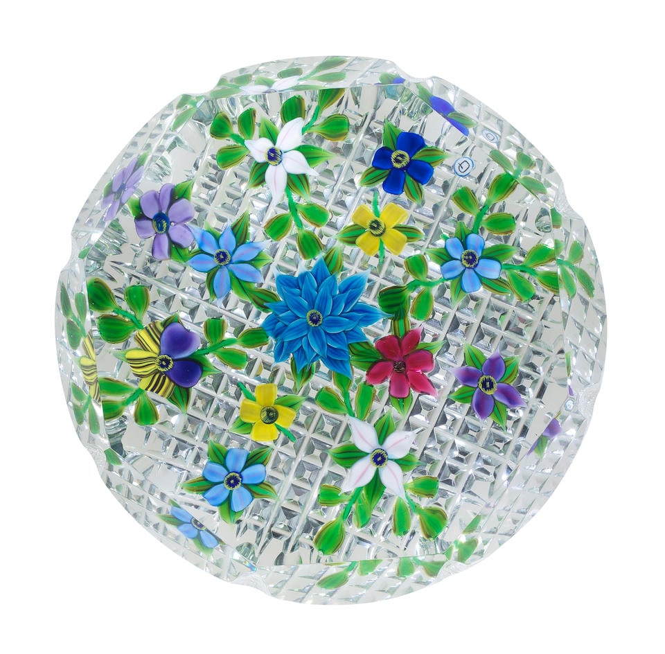 A Debbie Tarsitano faceted floral collage magnum paperweight, circa 1990 (1 of 1)