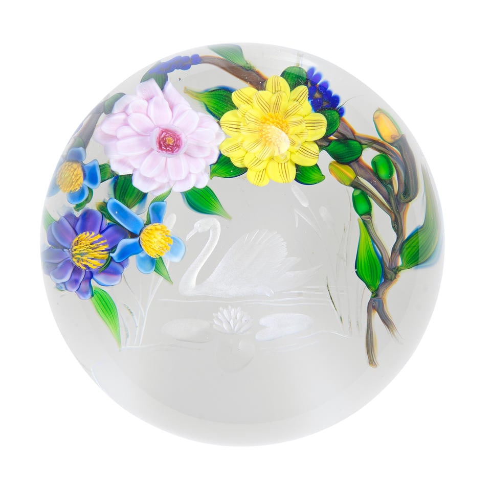 A Debbie Tarsitano and Max Erlacher collaborative engraved floral bouquet magnum paperweight, da... (1 of 1)